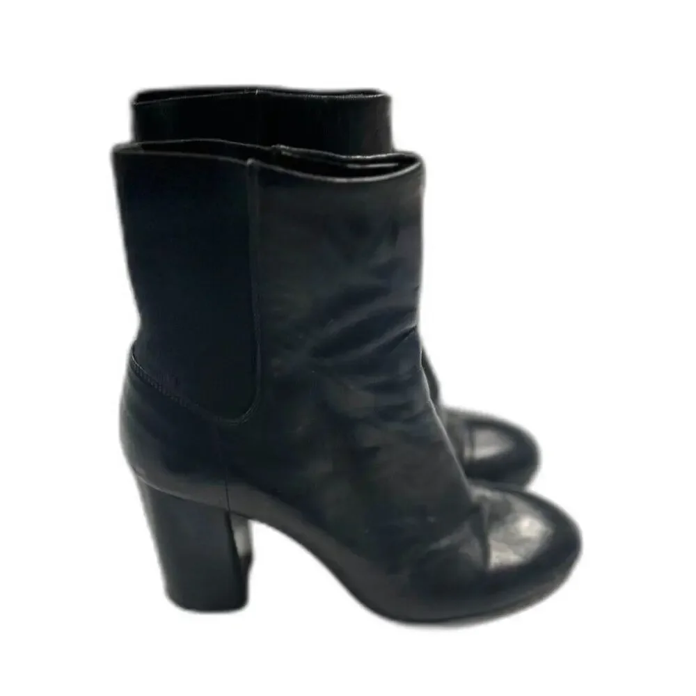 RAG & BONE Black Agnes Leather Stacked Heel Ankle Boot Size 39/8.5
